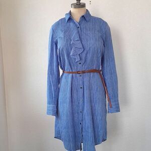 Banana Republic Stripe button up Shirt Dress With Ruffle Top